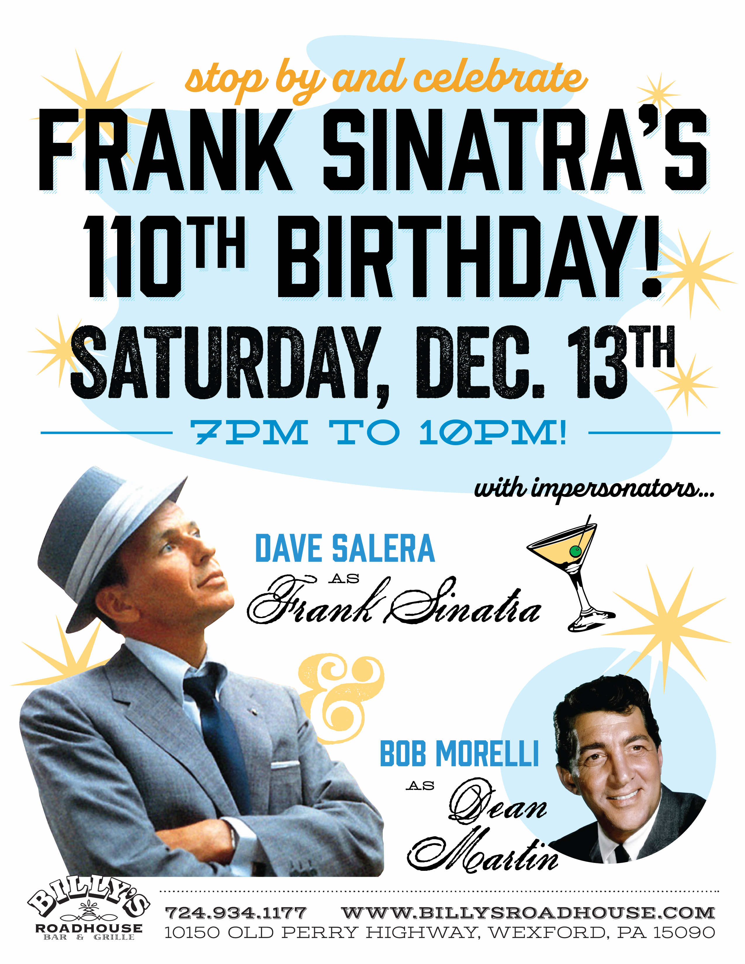 Celebrate Sinatra's Birthday at Billy's Roadhouse!