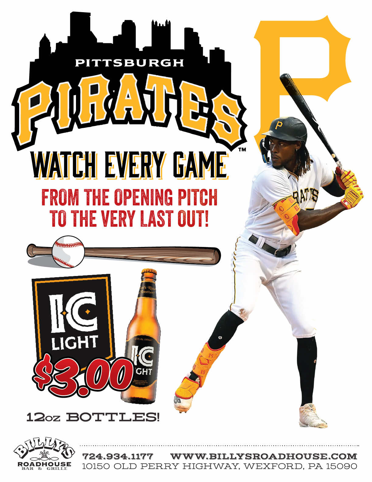 Billy's Roadhouse Specials for Pirates Games!